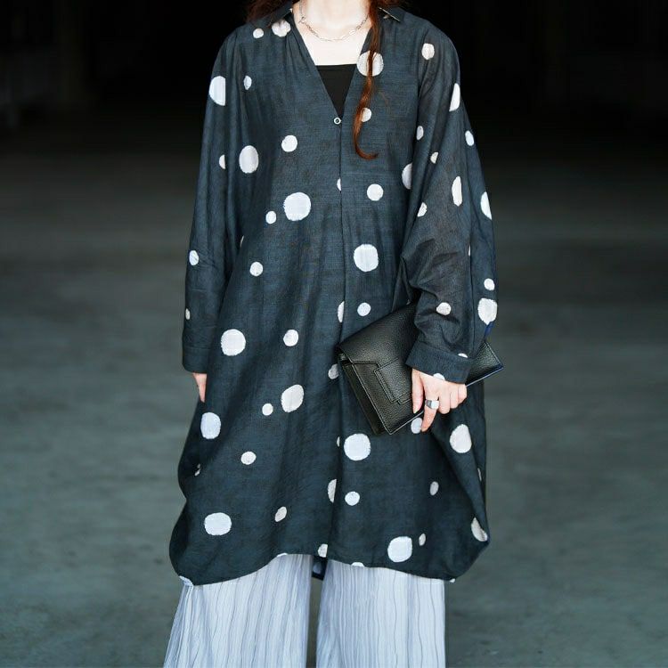 大きいサイズ レディース ドット柄スキッパードルマンシャツチュニック　sw-0823 【メール便可】