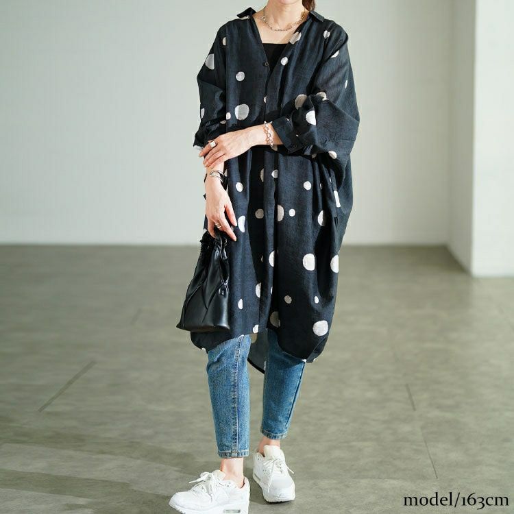 大きいサイズ レディース ドット柄スキッパードルマンシャツチュニック　sw-0823 【メール便可】