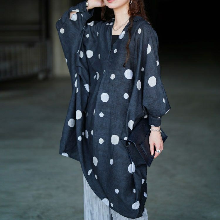 大きいサイズ レディース ドット柄スキッパードルマンシャツチュニック　sw-0823 【メール便可】