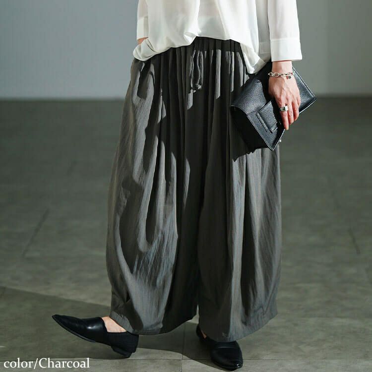 大きいサイズ レディース 裾タックワイドパンツ　sw-0816