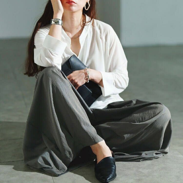 大きいサイズ レディース 裾タックワイドパンツ　sw-0816