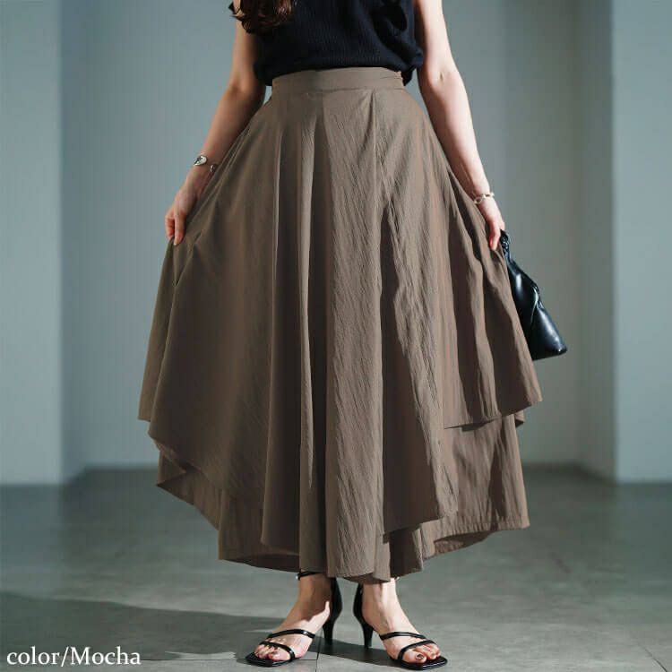 大きいサイズ レディース アシメレイヤードワイドパンツ　sw-0815