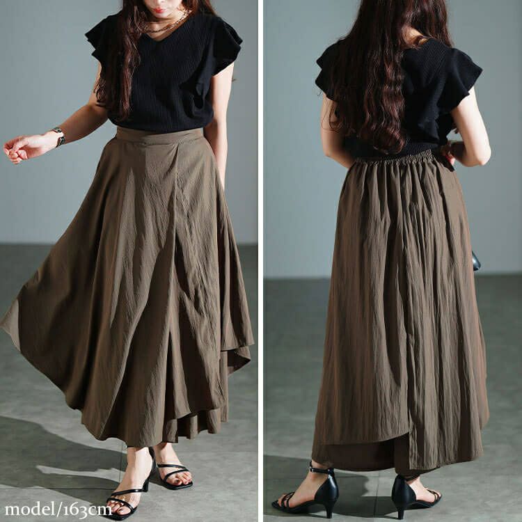 大きいサイズ レディース アシメレイヤードワイドパンツ　sw-0815