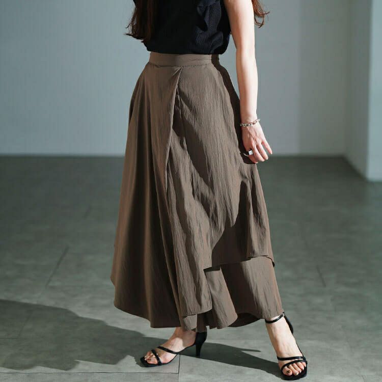 大きいサイズ レディース アシメレイヤードワイドパンツ　sw-0815