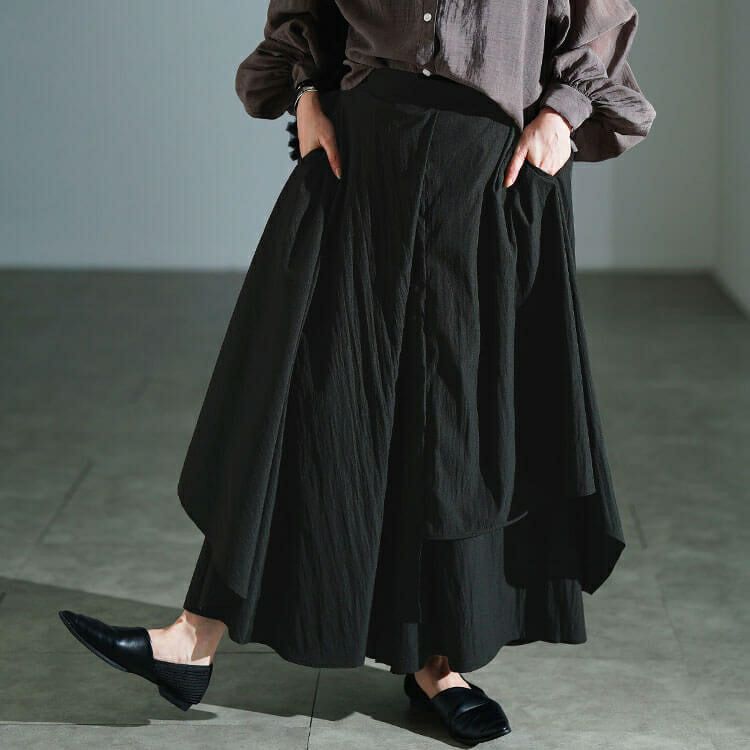 大きいサイズ レディース アシメレイヤードワイドパンツ　sw-0815