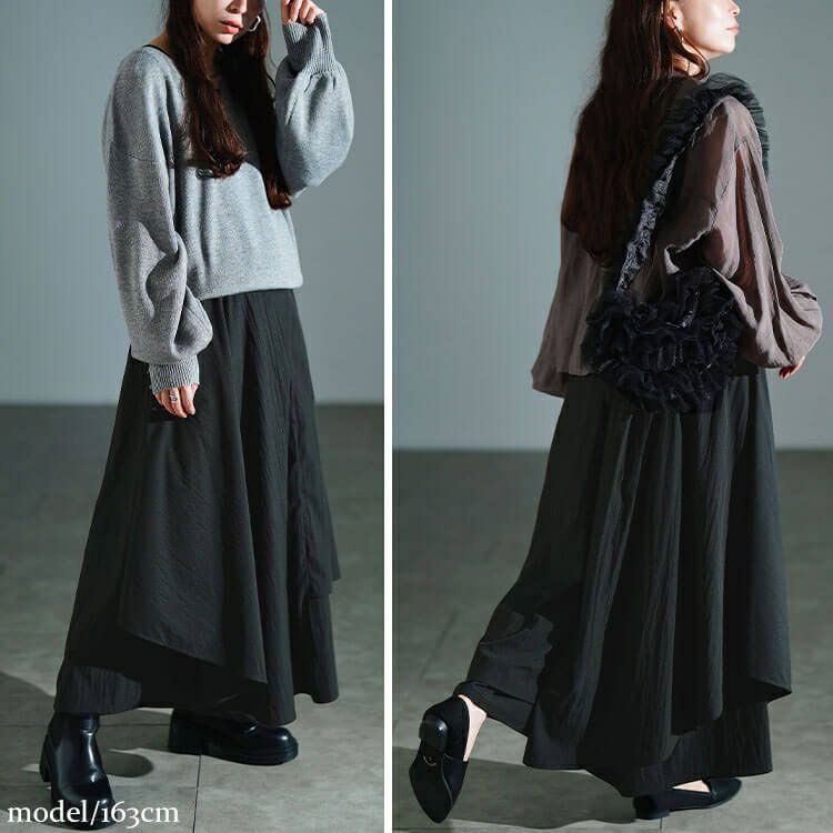 大きいサイズ レディース アシメレイヤードワイドパンツ　sw-0815
