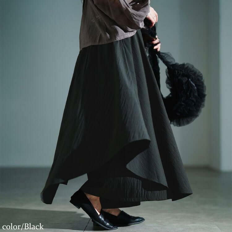 大きいサイズ レディース アシメレイヤードワイドパンツ　sw-0815 ブラック