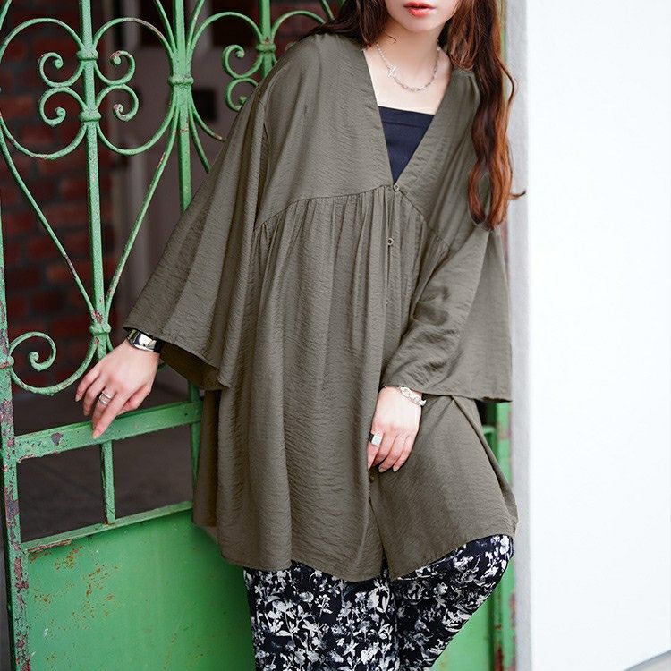 大きいサイズ レディース ワイドスリーブギャザー切り替えチュニック　sw-0801 【メール便可】
