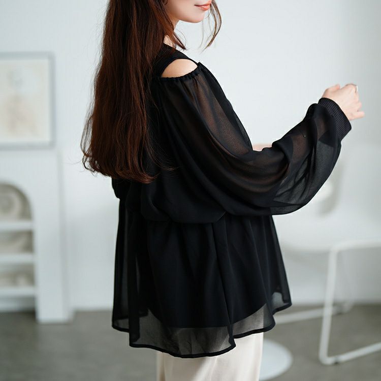 大きいサイズ レディース オープンショルダー重ね着風ペプラムチュニック　sum-0030 【メール便可】