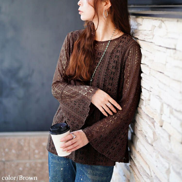 大きいサイズ レディース 花柄コードレースフレアスリーブプルオーバー　maru-30198 【メール便可】