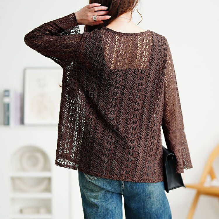 大きいサイズ レディース 花柄コードレースフレアスリーブプルオーバー　maru-30198 【メール便可】