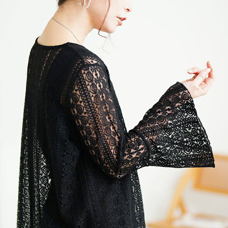 大きいサイズ レディース 花柄コードレースフレアスリーブプルオーバー　maru-30198 【メール便可】