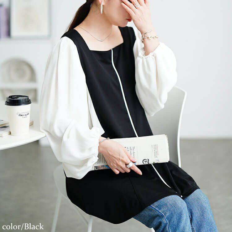 大きいサイズ レディース ドルマン切り替えパイピングチュニック　maru-30197 【メール便可】