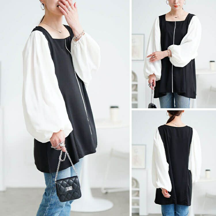 大きいサイズ レディース ドルマン切り替えパイピングチュニック　maru-30197 【メール便可】