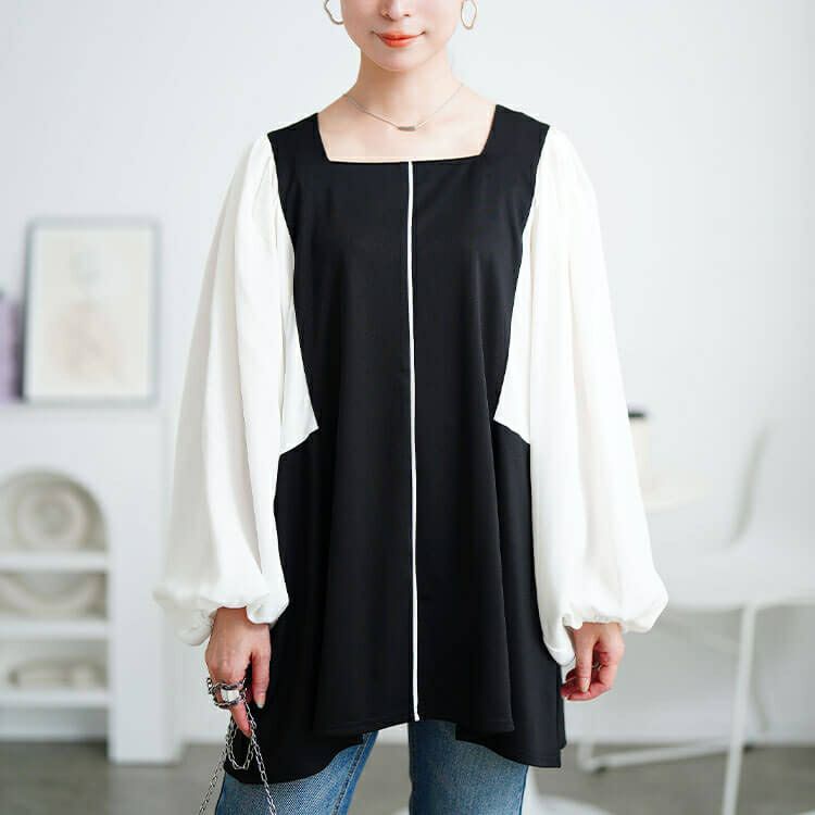 大きいサイズ レディース ドルマン切り替えパイピングチュニック　maru-30197 【メール便可】