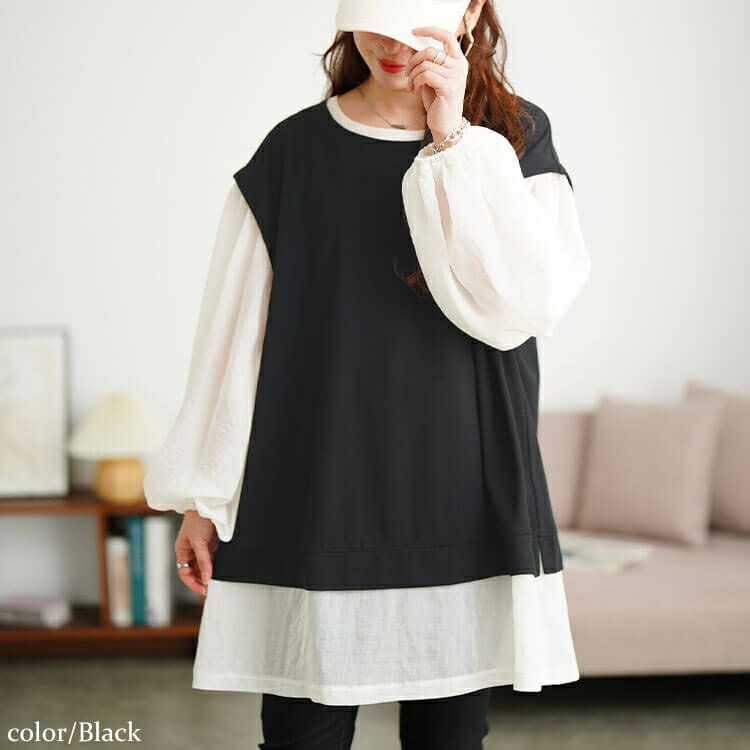 大きいサイズ レディース ワッフルベスト重ね着風チュニック　maru-30196