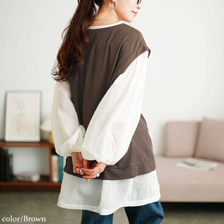 大きいサイズ レディース ワッフルベスト重ね着風チュニック　maru-30196