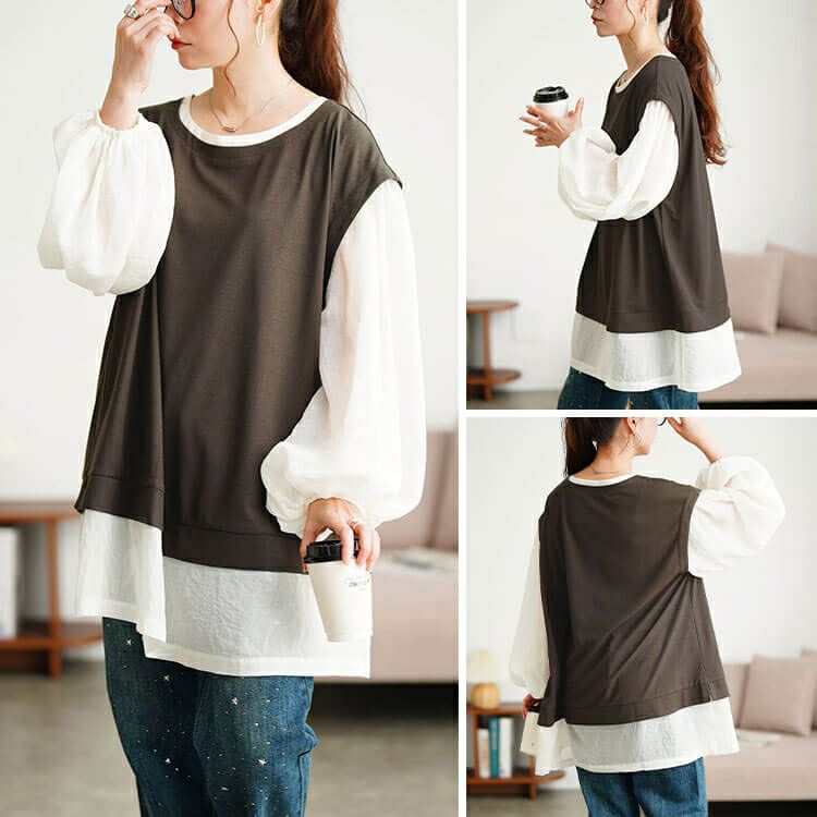 大きいサイズ レディース ワッフルベスト重ね着風チュニック　maru-30196