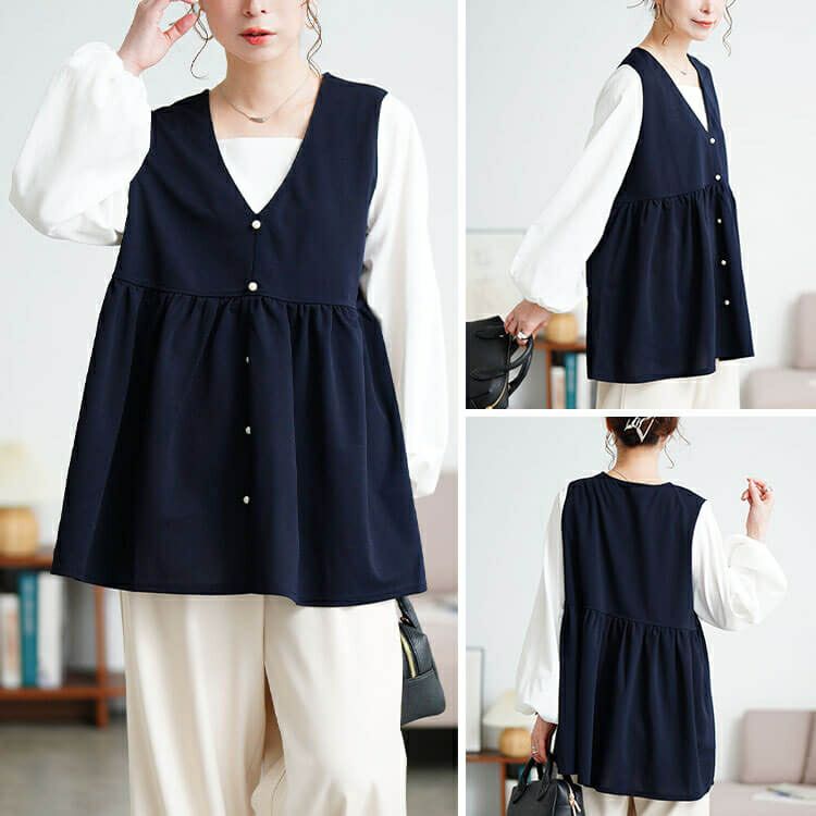 大きいサイズ レディース ペプラムベスト重ね着風チュニック　maru-30195