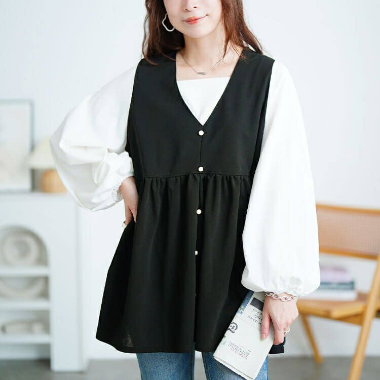 大きいサイズ レディース ペプラムベスト重ね着風チュニック　maru-30195