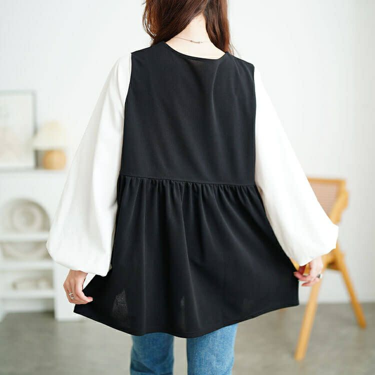 大きいサイズ レディース ペプラムベスト重ね着風チュニック　maru-30195