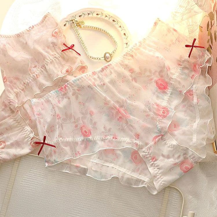 大きいサイズ レディース ローズメッシュリボンショーツ　goldy-1740【メール便可】