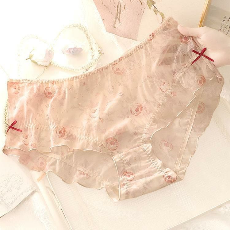 大きいサイズ レディース ローズメッシュリボンショーツ　goldy-1740【メール便可】 ベージュ