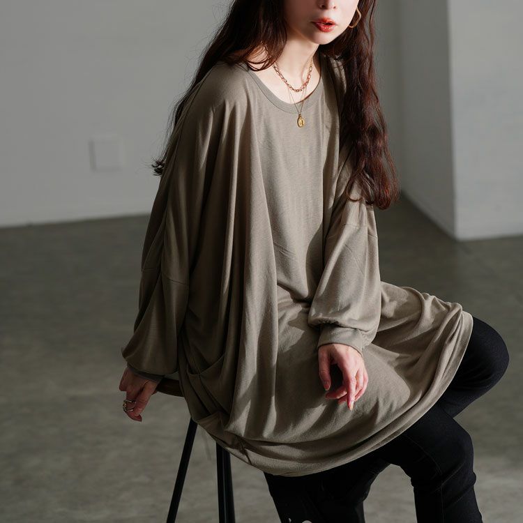 大きいサイズ レディース サイドタックドルマンチュニック　maruka-7166 【メール便可】 グレージュ