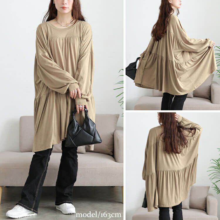 大きいサイズ レディース ティアードビッグチュニックTシャツ　maruka-7165
