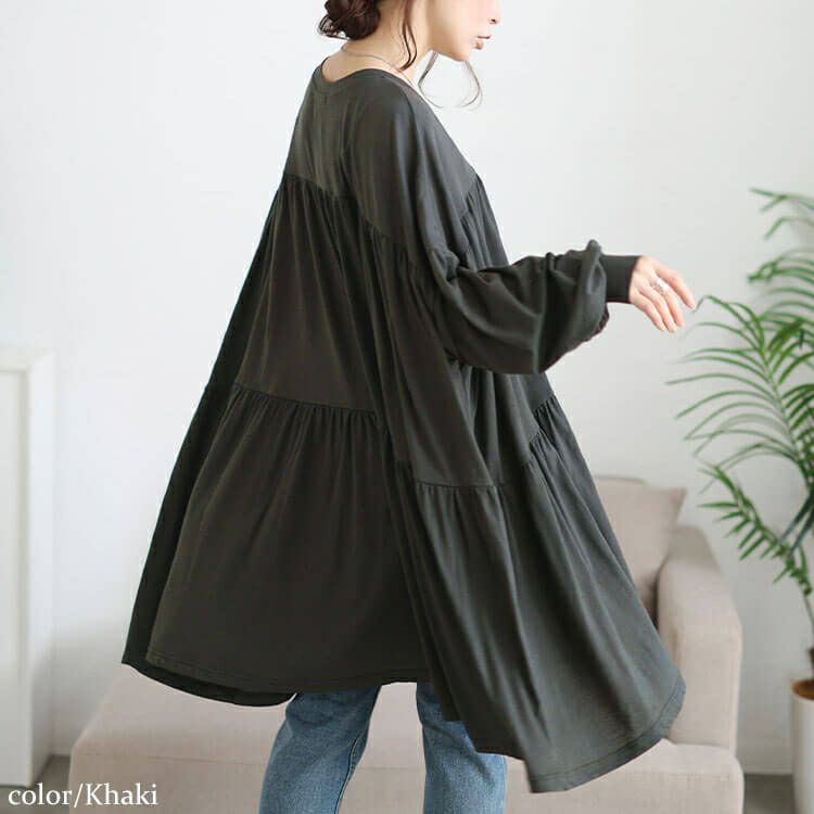 大きいサイズ レディース ティアードビッグチュニックTシャツ　maruka-7165