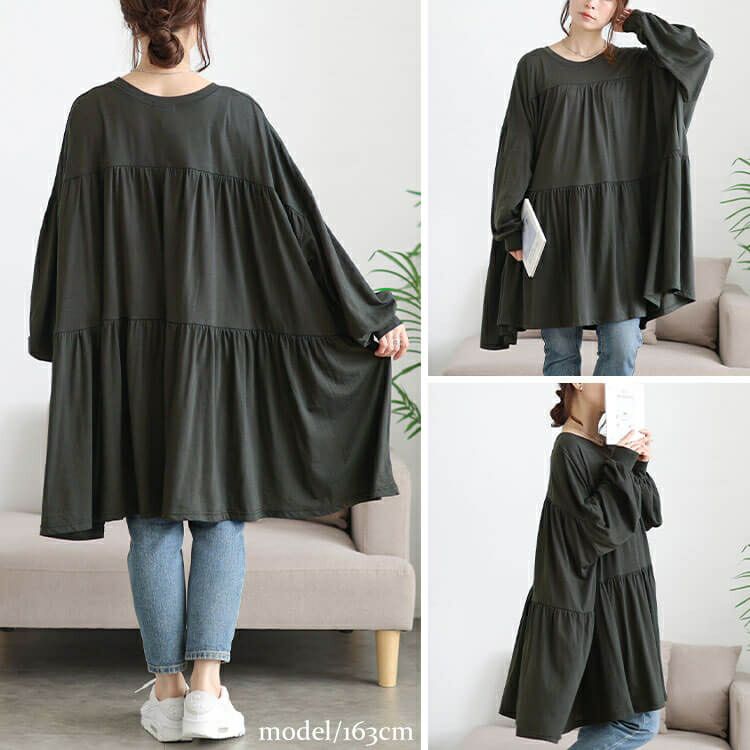 大きいサイズ レディース ティアードビッグチュニックTシャツ　maruka-7165