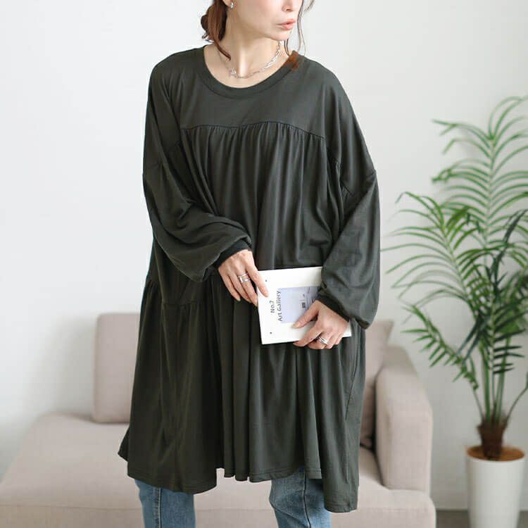 大きいサイズ レディース ティアードビッグチュニックTシャツ　maruka-7165