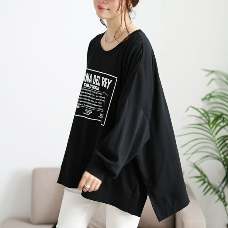 大きいサイズ レディース ロゴプリント脇スリットドルマントレーナー　maruka-7164