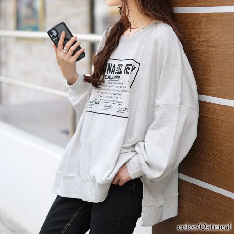 大きいサイズ レディース ロゴプリント脇スリットドルマントレーナー　maruka-7164 オートミール
