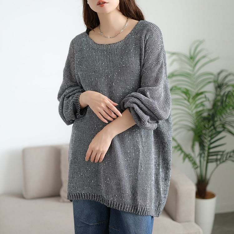 大きいサイズ レディース オーバーサイズラメニット　jp563 グレー