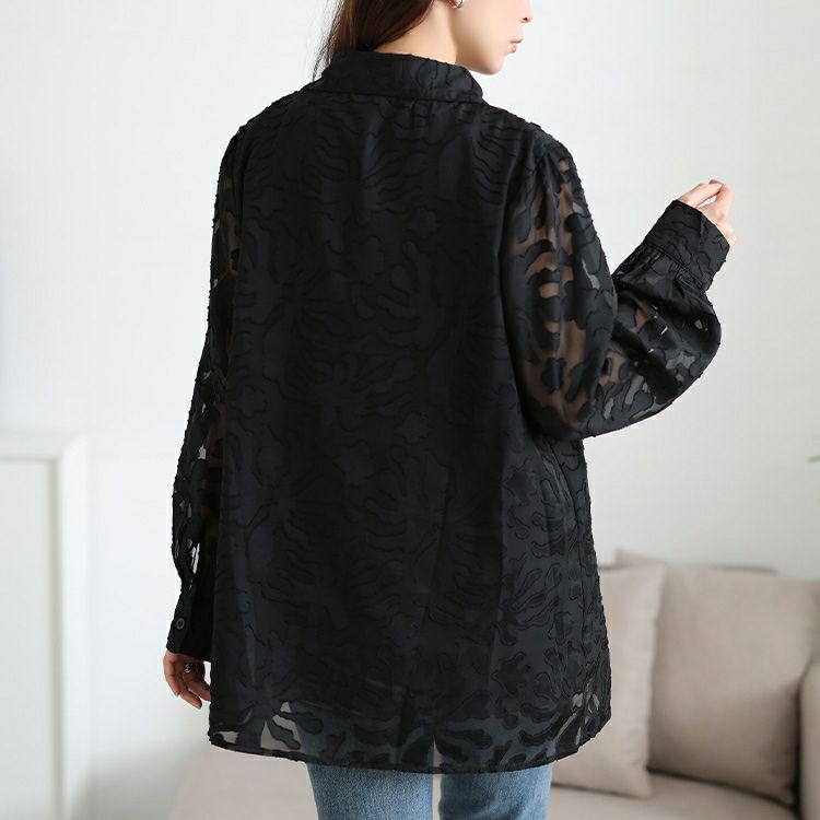 大きいサイズ レディース シアー花柄ロングシャツ　jp545 【メール便可】