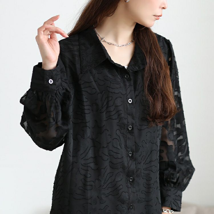 大きいサイズ レディース シアー花柄ロングシャツ　jp545 【メール便可】