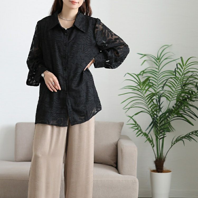 大きいサイズ レディース シアー花柄ロングシャツ　jp545 【メール便可】