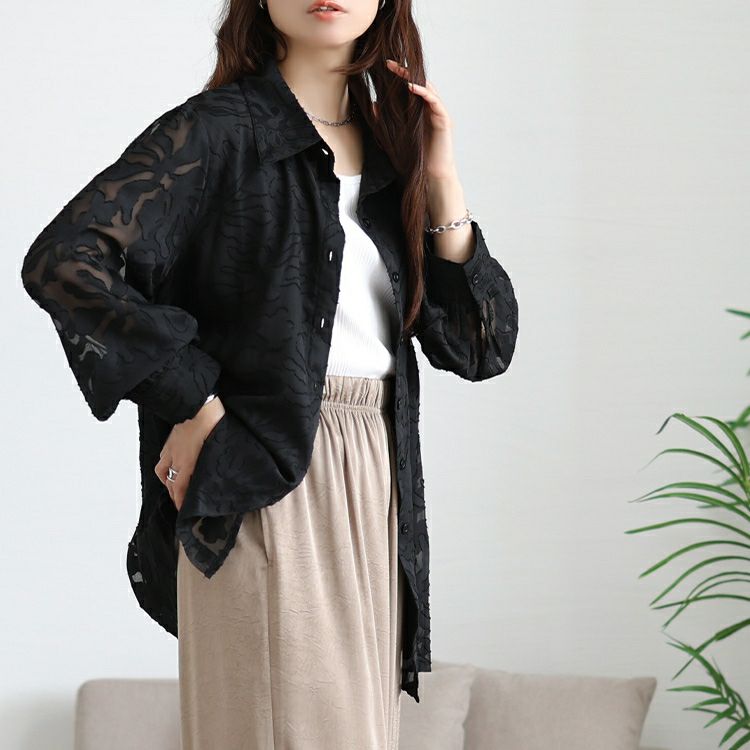 大きいサイズ レディース シアー花柄ロングシャツ　jp545 【メール便可】