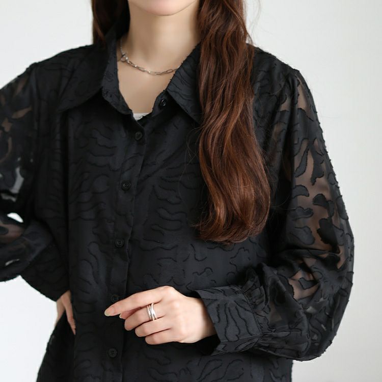 大きいサイズ レディース シアー花柄ロングシャツ　jp545 【メール便可】