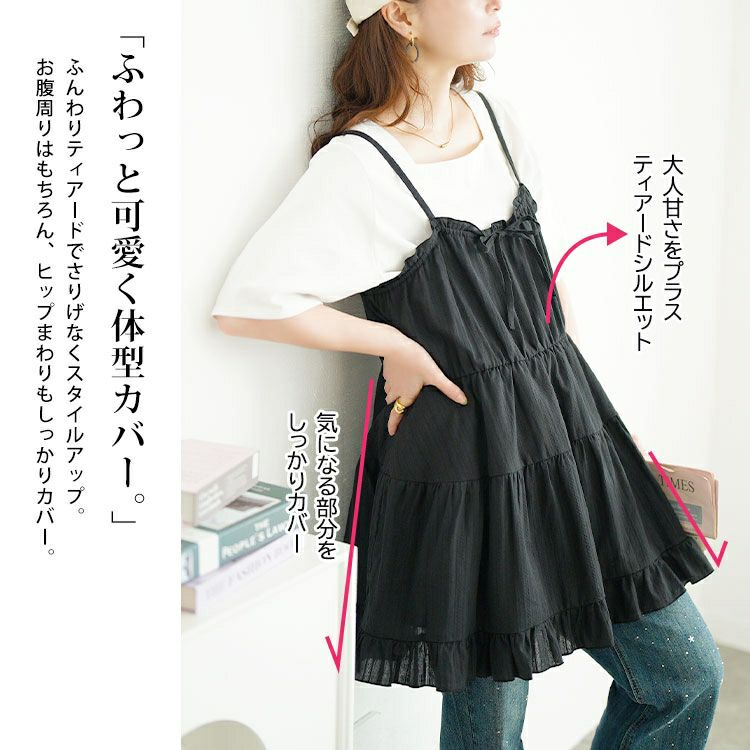 大きいサイズ レディース フリルティアードミニキャミワンピース　tani-36945ll