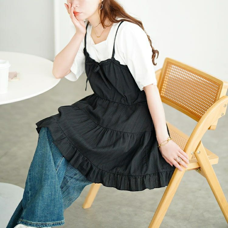 大きいサイズ レディース フリルティアードミニキャミワンピース　tani-36945ll