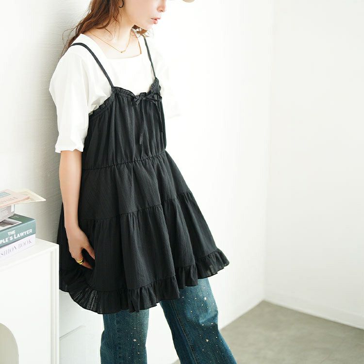大きいサイズ レディース フリルティアードミニキャミワンピース　tani-36945ll