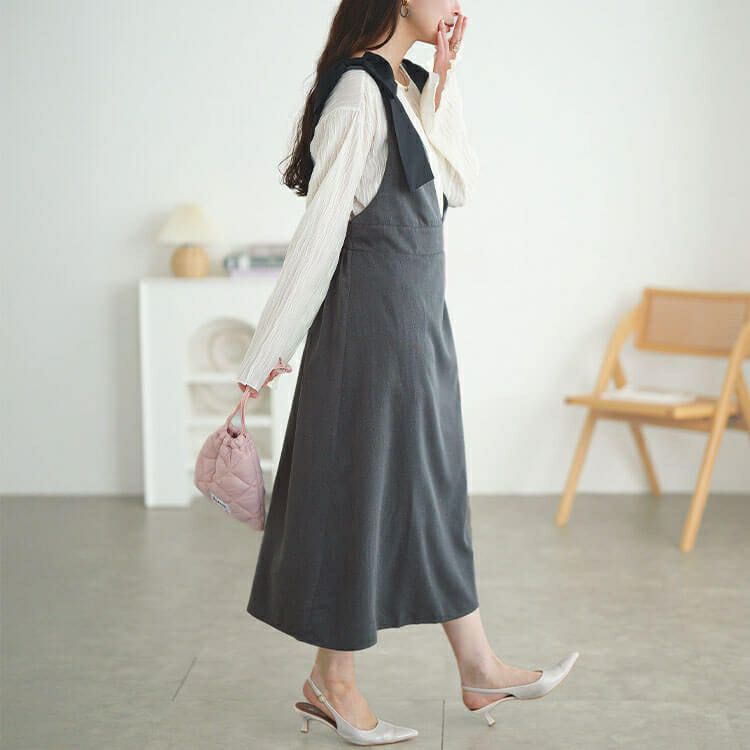 大きいサイズ レディース リボンショルダージャンパースカート　tani-15614ll