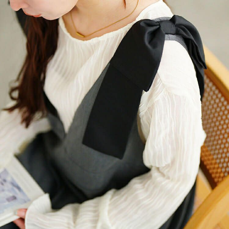 大きいサイズ レディース リボンショルダージャンパースカート　tani-15614ll