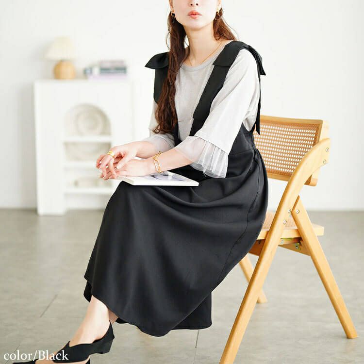 大きいサイズ レディース リボンショルダージャンパースカート　tani-15614ll