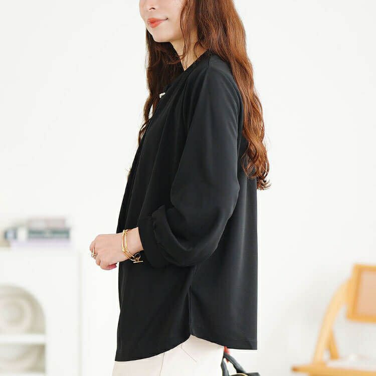 大きいサイズ レディース パールチェーン付きボウタイプルオーバー　mncut-152542 【メール便可】