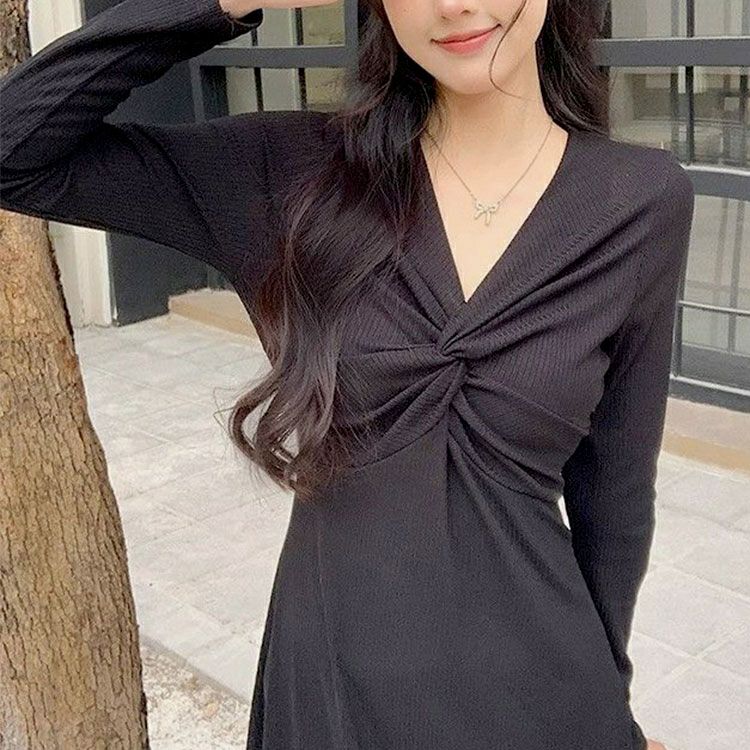 大きいサイズ レディース カシュクール風ツイストワンピース　goldy-1736【メール便可】