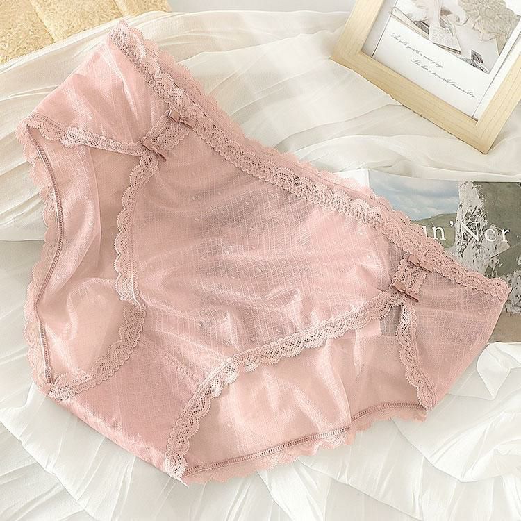 大きいサイズ レディース ドット柄シアーレースショーツ　goldy-1741【メール便可】 ピンク