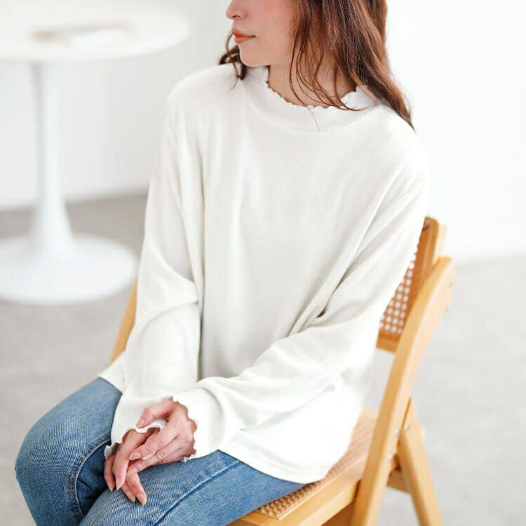 大きいサイズ レディース メロープチハイネックラメリブニット　mncut-152712 【メール便可】